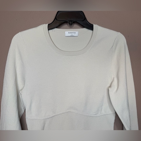 Babaton Sculpt Knit Empire Longsleeve Rib Knit Corset Top in Matte Pearl Size L - Picture 6 of 16